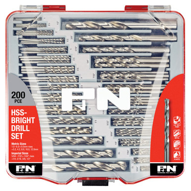 P&N HSS Jobber Drill Set Metric & Imperial 200 Piece - 165399200