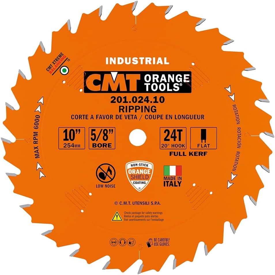 CMT Woodworking Cutting Tools 201.024.10 10 in. 24-Tooth FTG Industrial Ripping Saw Blade