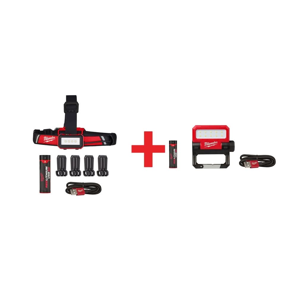 Milwaukee USB Rechargeable Low-Profile Headlamp with USB Rechargeable ROVER Pivoting Flashlight