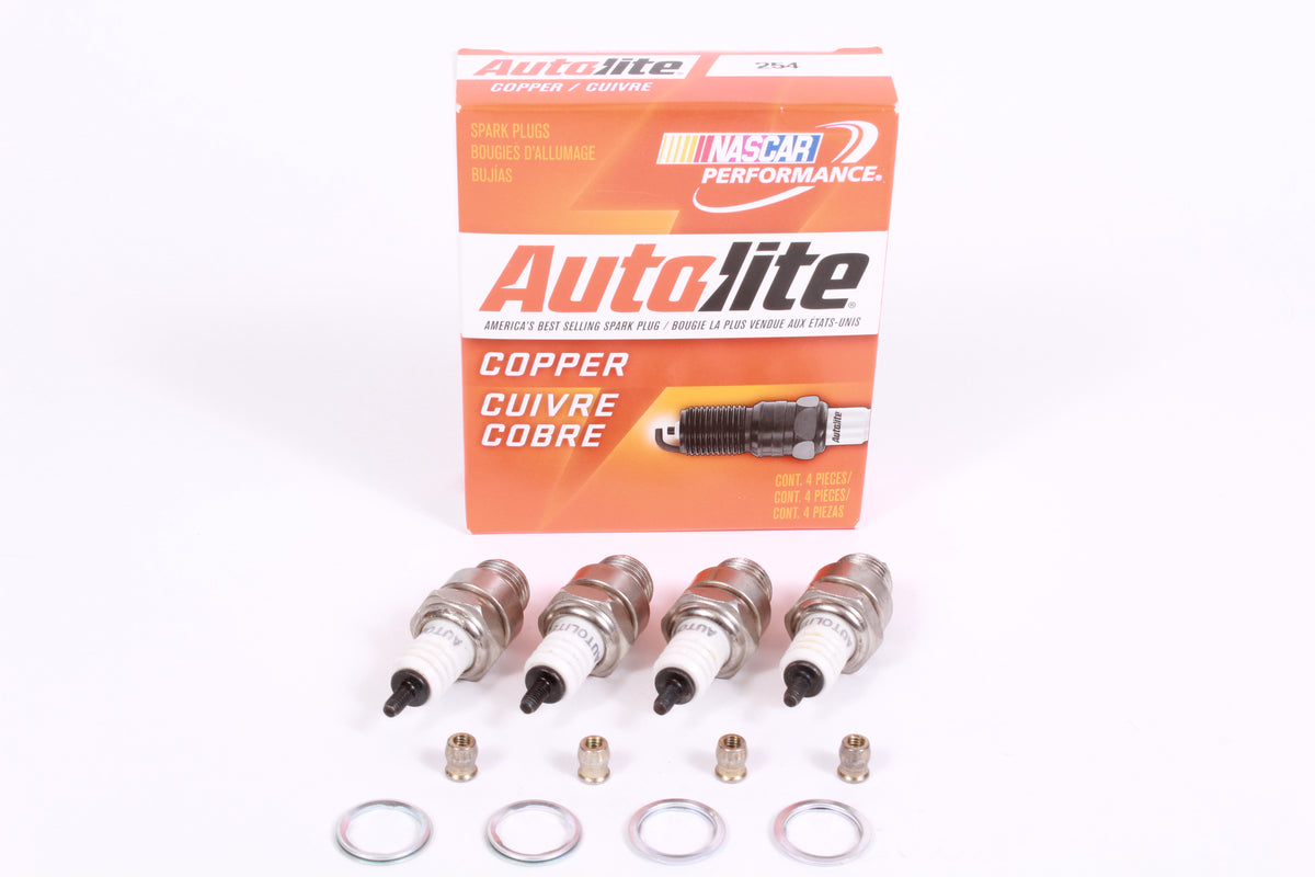 Box of 4 Autolite 254 Copper Non-Resistor Spark Plugs 14mm Thread 3/8" Reach