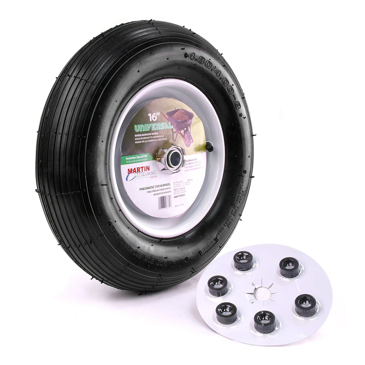 Martin Wheel 408TTRIB31 16" Pneumatic Wheelbarrow Wheel 3/4 Bore 300 lb Capacity