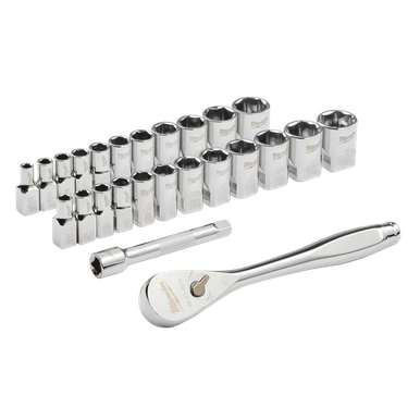 Milwaukee 1/4" Drive 25pc Ratchet & Socket Set SAE & Metric - 48229044