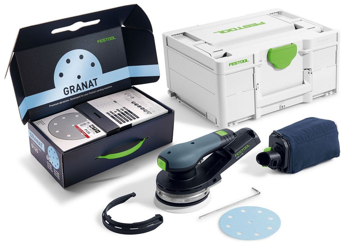 Festool Cordless 18V ETSC 2 125mm (5-in.) Sander w/ 60-Piece GRANAT Abrasive Starter Pack