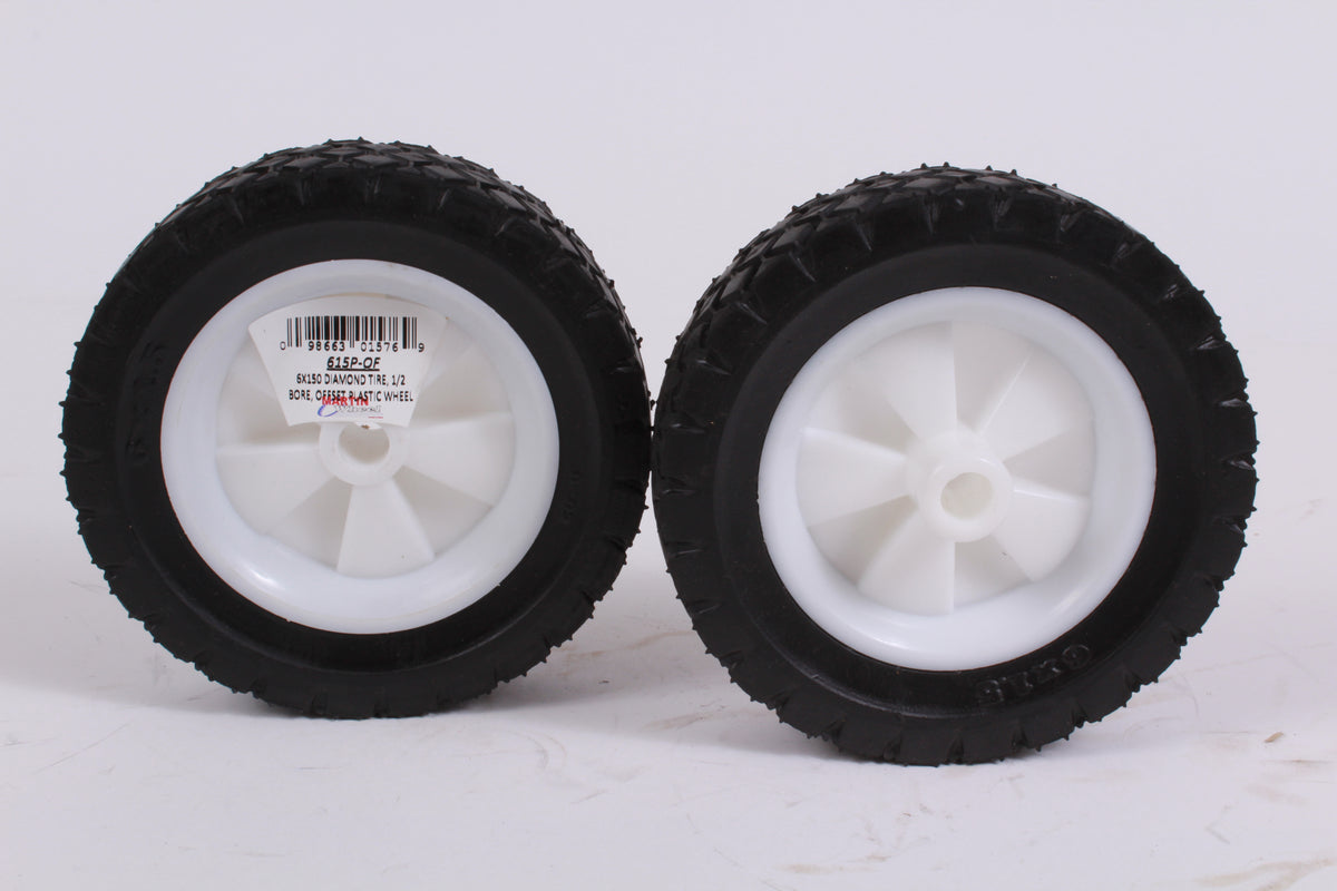 2 Pack Martin Wheel 615P-OF 6" x 1.50" Plastic Wheel 1/2" Bore Diamond Tread