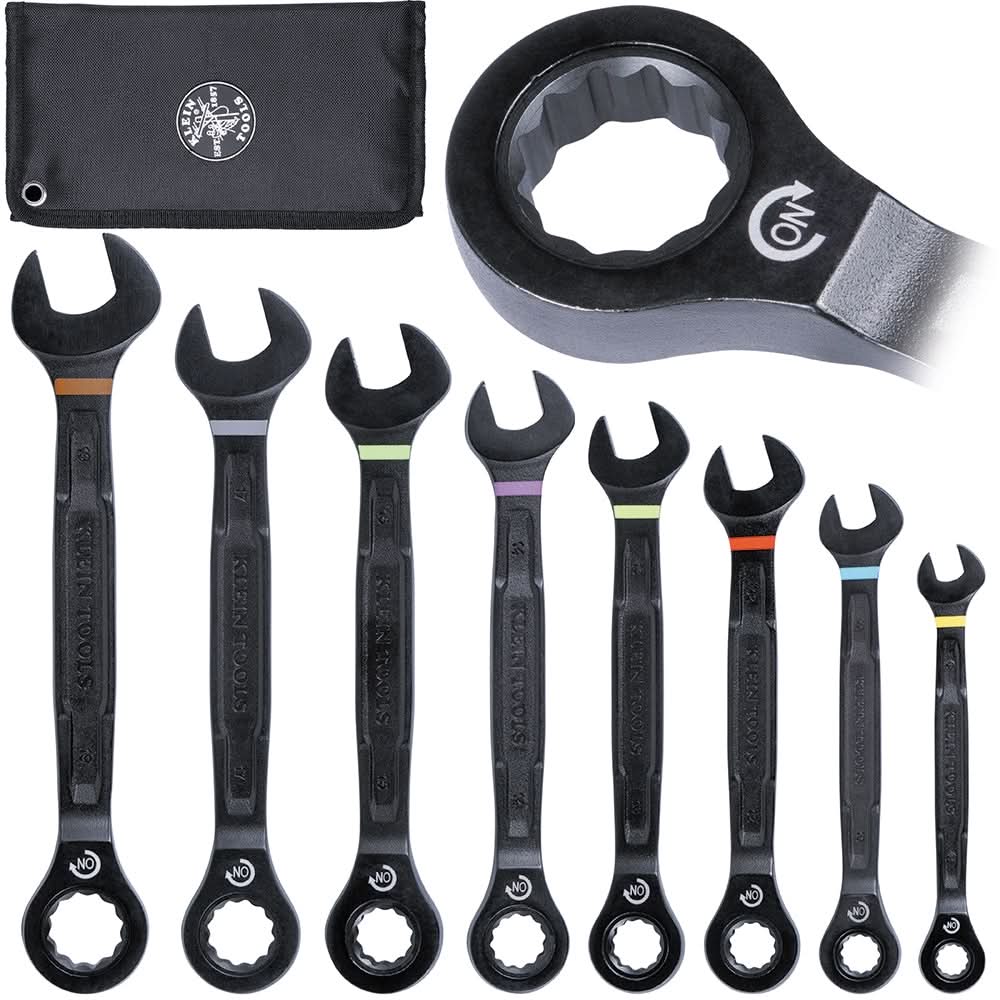 Klein Tools 69408MG 8-Piece 90-Tooth Ratcheting Combo Wrench Set, Metric