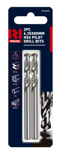 Redline Hss Pilot Drill Bits 6.35 X 80 MM 2 Piece - RL440365