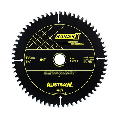 Austsaw RaiderX Aluminium Multi Material Blade 185mm x 20 x 64T - ABRX1852064