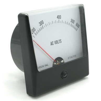 Bocatech BT3ACP26, 0 - 600 Volt AC Panaview Analog Panel Meter, 3.5 Inch
