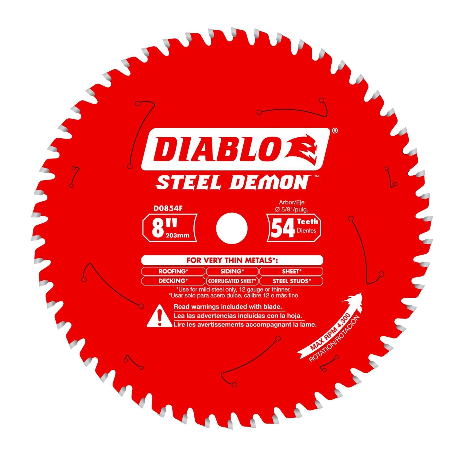 Diablo D0854F 8 in. x 54-ToothSteel Demon Saw Blade for Thin Metal