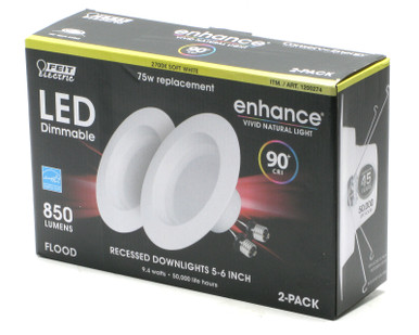 Feit Electric 5/6in 75W Soft White LED Recessed Downlight, White Trim, 2-pack