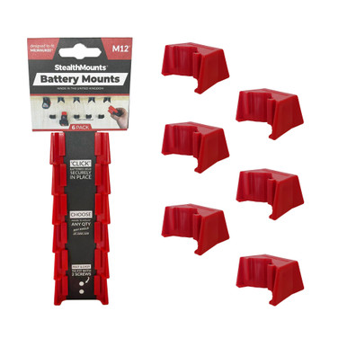 STEALTHMOUNTS Battery Mount For Milwaukee M12 12V (6 Pack) - BM-MW12-RED-6