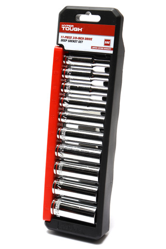 Hyper Tough 3/8-Inch Drive, Deep Well SAE Socket Set, 11-Piece, 1/4"-13/16"