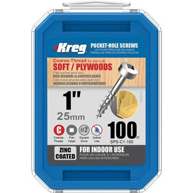 Kreg Pocket Hole Screws Coarse/Pan Head Zinc 25MM 100 Pack - KR-SPSC1-100