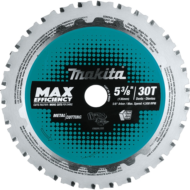 Makita B-69222 5‑3/8″ 30T Carbide‑Tipped Circular Saw Blade for General Purpose Metal Cutting