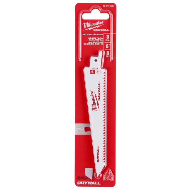 Milwaukee 48-00-5053 6″ 8TPI Fleam Ground Bi-Metal SAWZALL Blade for Drywall 3-Pack