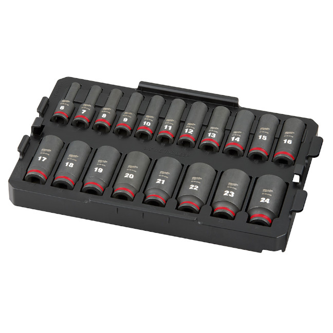 Milwaukee 49-66-6816 PACKOUT SHOCKWAVE 3/8″ Drive Metric Impact Socket Set Loaded Tray 19-Piece