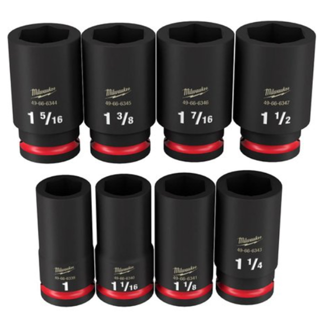 Milwaukee 49-66-7018 8-Piece SHOCKWAVE Impact Duty 3/4″Drive SAE Deep 6-Point Socket Set