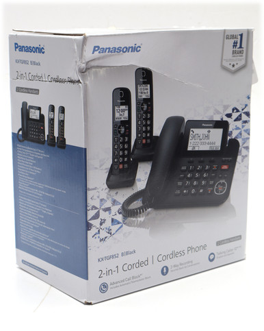 Panasonic KX-TGF852 Corded/Cordless Phone w/2 Cordless Handsets, Black