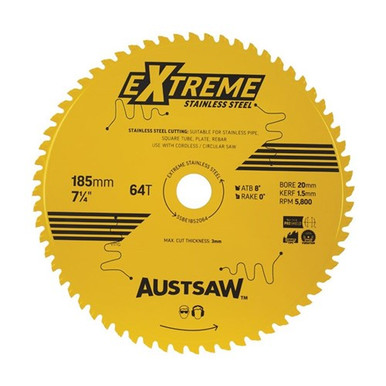 Austsaw Extreme Stainless Steel Blade 185mm x 20 x 64T - SSBE1852064