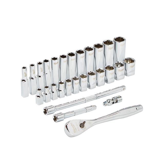 Milwaukee 48-22-9504 1/4″ Drive Metric Ratchet and Socket Set 28-Piece