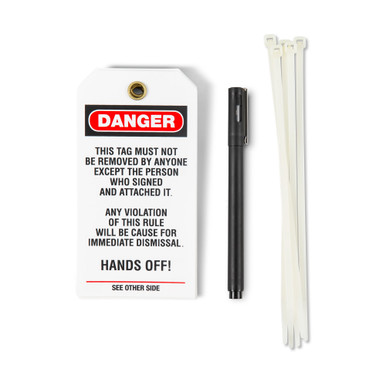 Wattmaster Lockout Tag Equipment Locked Out Black White With Pen and Cable Ties - 5 Pack - WATWPT-96