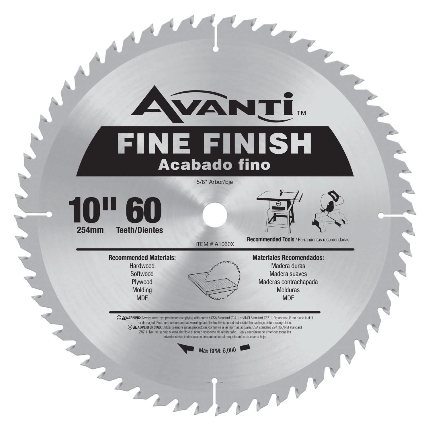 Avanti A1060X 10 in. x 60-ToothFine Finish Saw Blade