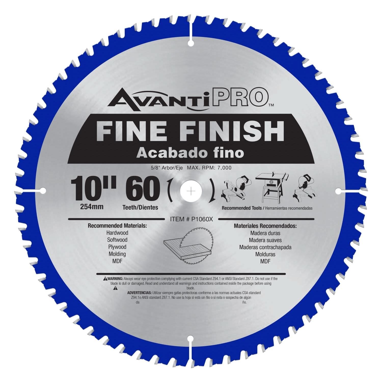 Avanti P1060X PRO 10 in. x 60-ToothFine Finish Saw Blade