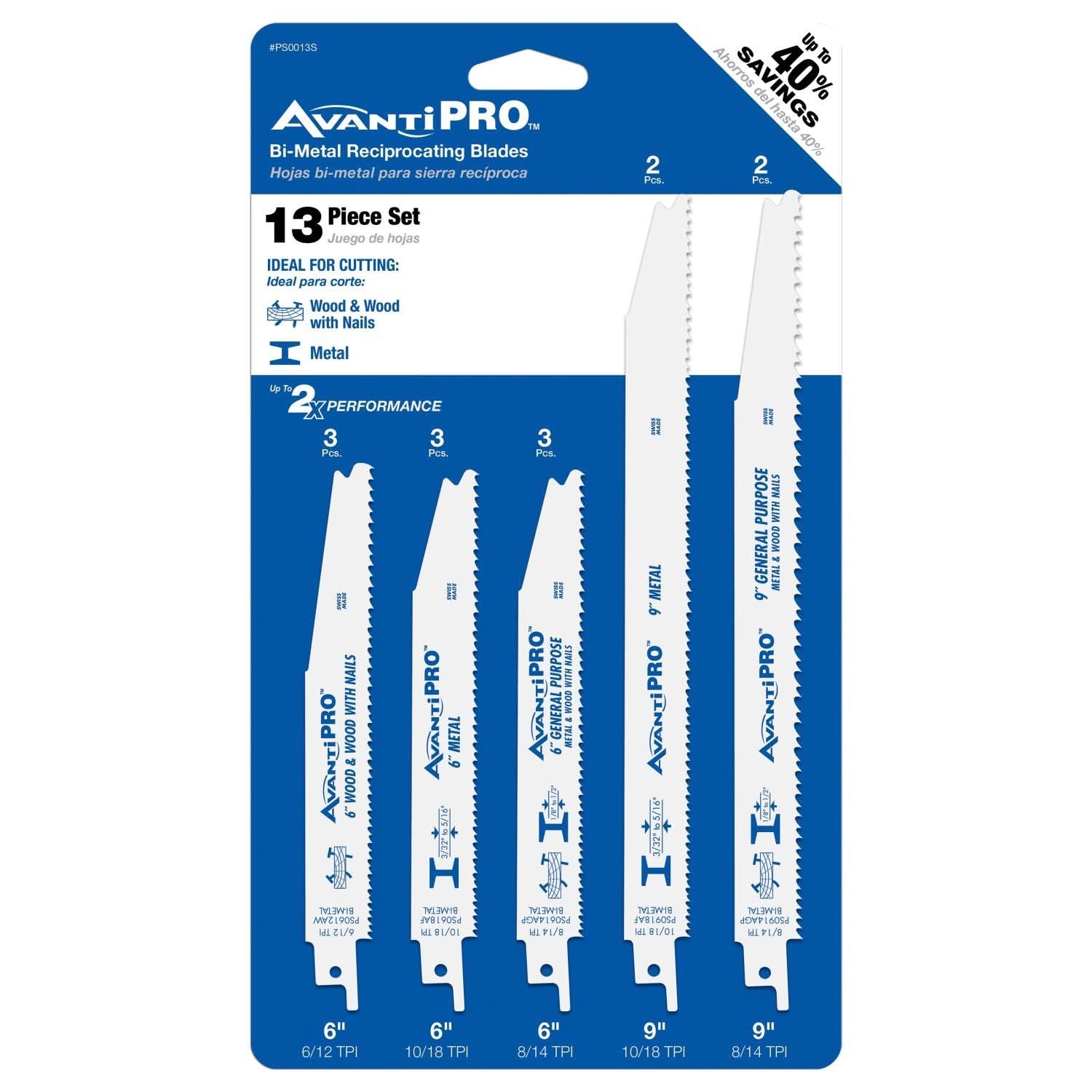 Avanti PS0013S PRO 13-Piece Recip Blade Set for Wood / Wood With Nails and Metal