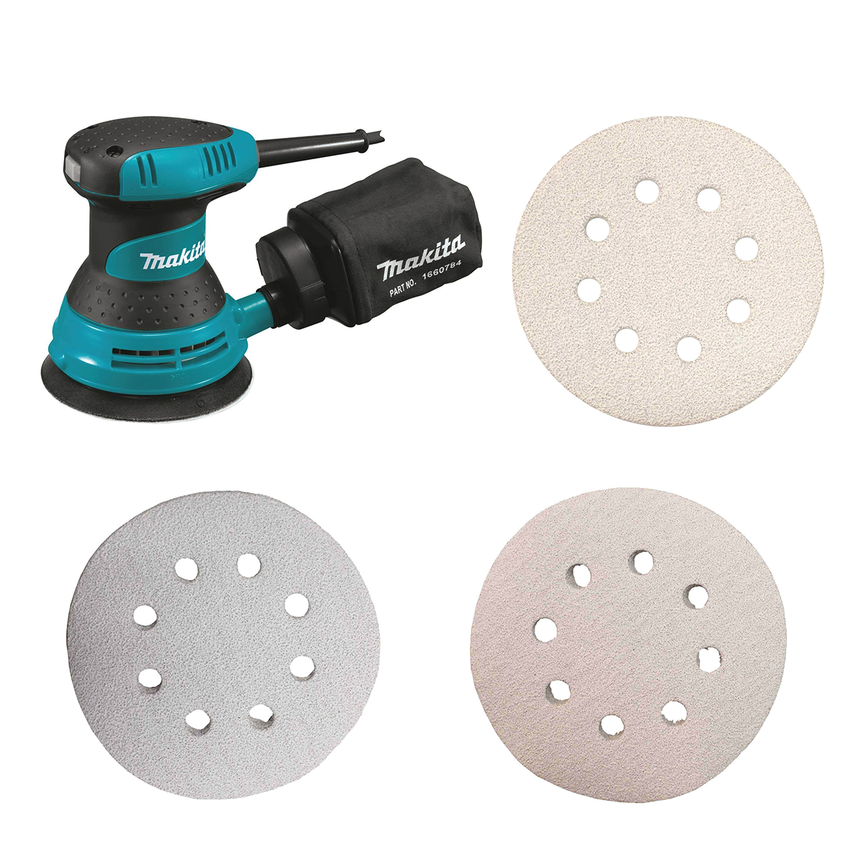 Makita 5" Random Orbit Sander Kit with 15-Piece Assorted Abrasives Kit