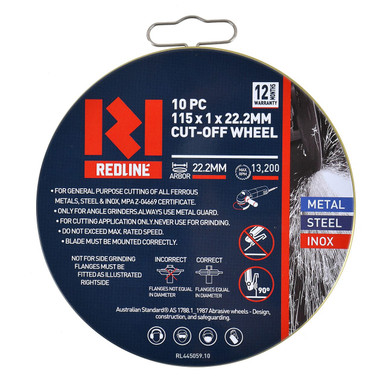 Redline Cut Off Wheel Steel & Inox 115 × 1 × 22.2 MM 10 Piece - RL445059.10