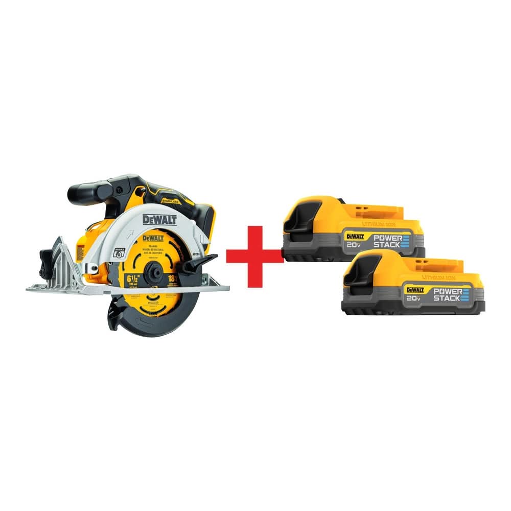DeWalt 20V MAX 6-1/2-in. Brushless Circular Saw with 20V MAX POWERSTACK Compact Battery 2-Pack