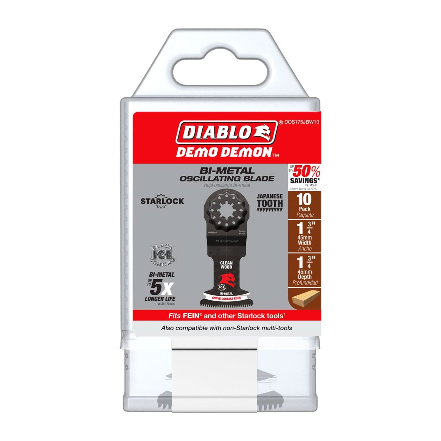 Diablo DOS175JBW10 Demo Demon 1-3/4 in. Starlock Bi-Metal Oscillating Blades for Clean Wood (10-Pack)