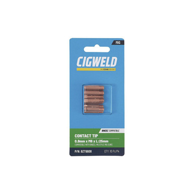 Cigweld Contact Tip 0.8mm Binzel Style M6 25mm Pack 10 - BZT6608