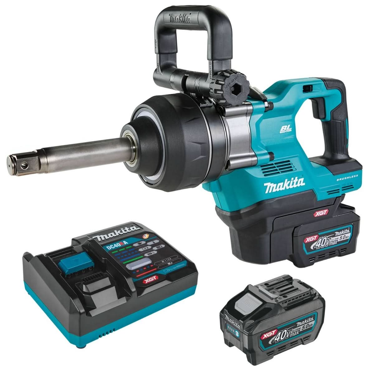Makita GWT10T 40V max XGT Brushless 4-Speed High-Torque 1 in. Sq. Drive D-Handle Extended Anvil Impact Wrench 5.0Ah Kit (Friction Ring)