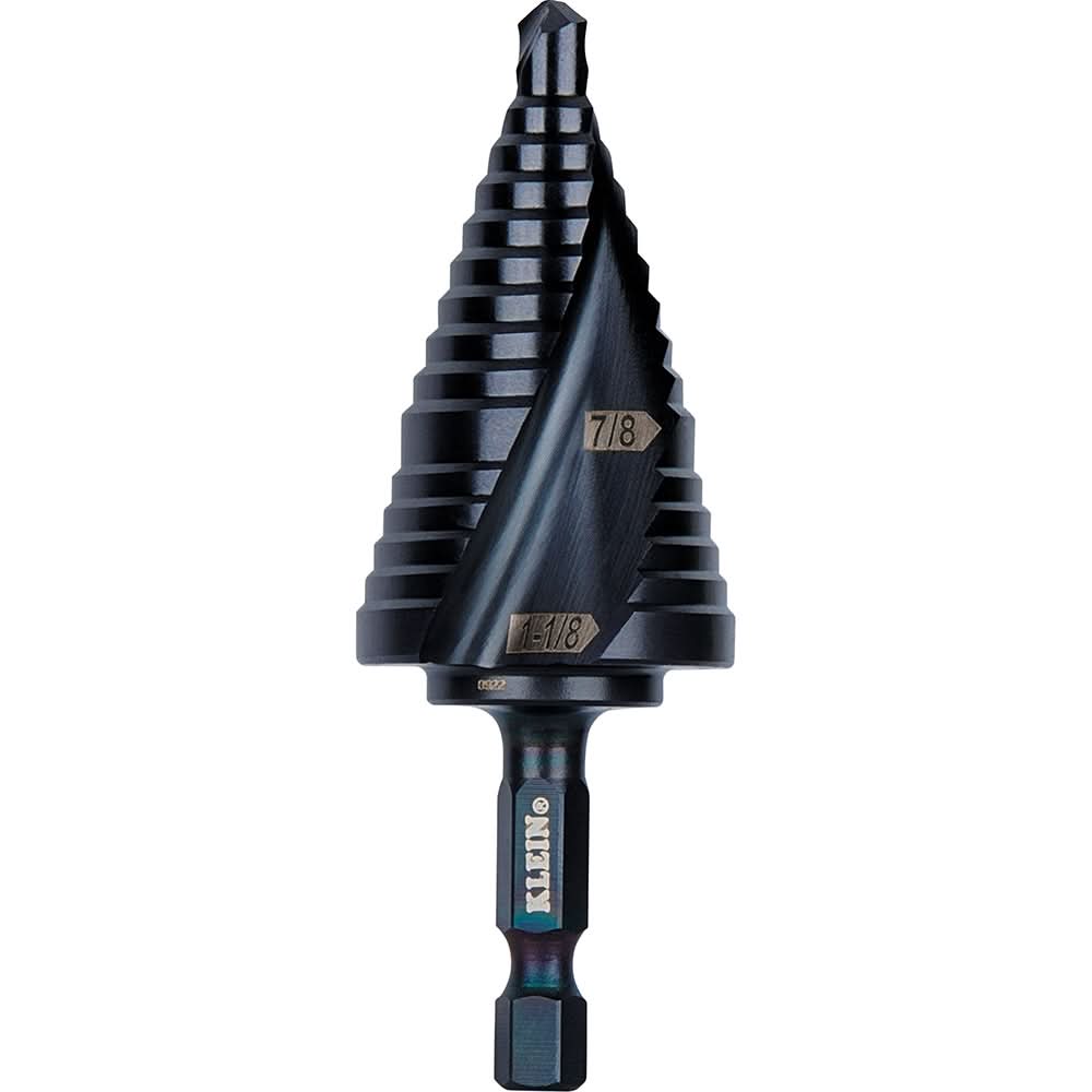 Klein Tools QRST11 Step Drill Bit, Quick Release, Double Spiral Flute, 7/8 to 1-1/8 in.