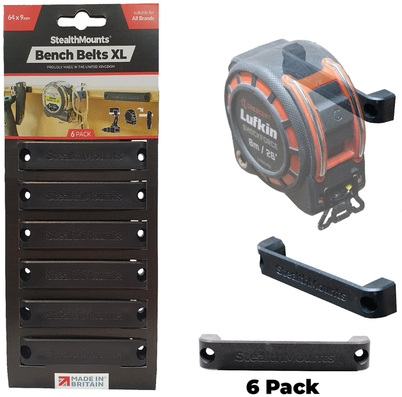 StealthMounts Bench Belts XL Mountable Tool Clips, 6-Pack