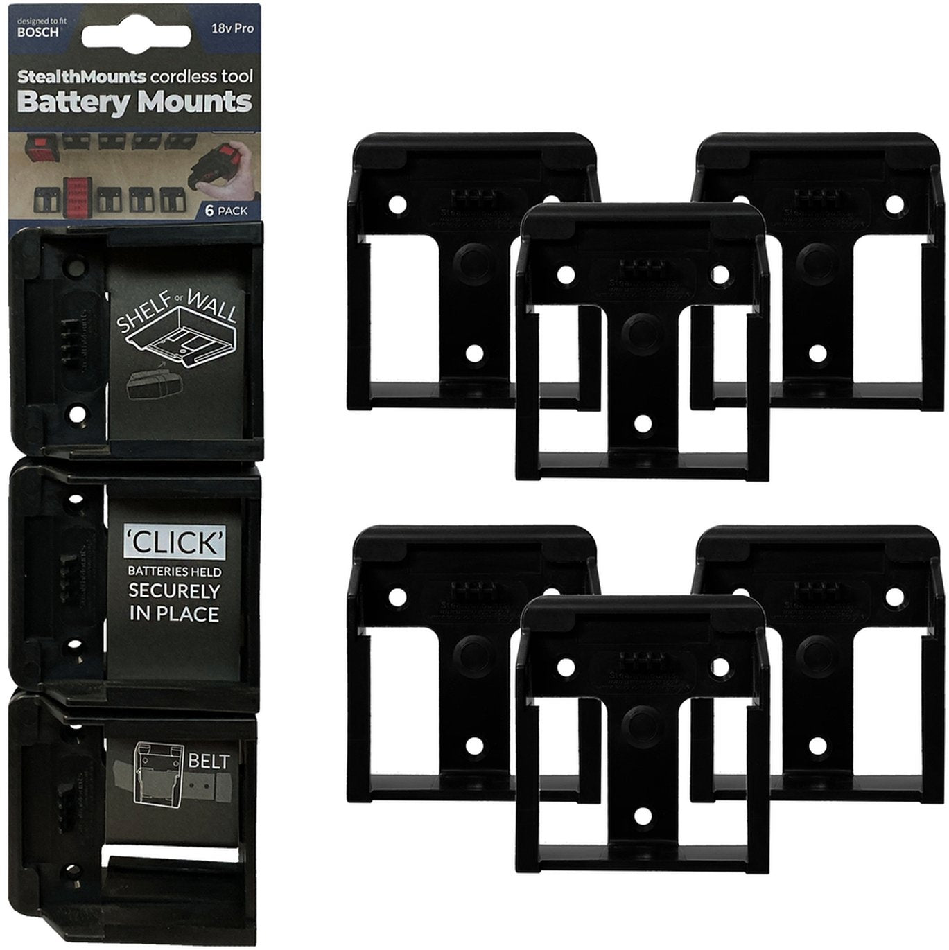 StealthMounts Battery Mounts for Bosch 18V, 6-Pack