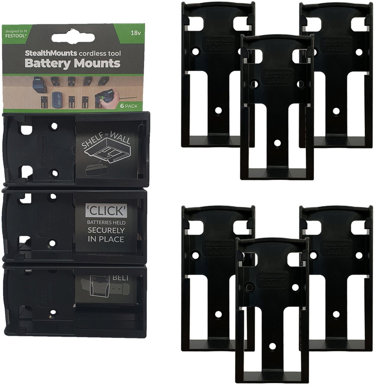 StealthMounts Battery Mounts for Festool 18V, 6-Pack